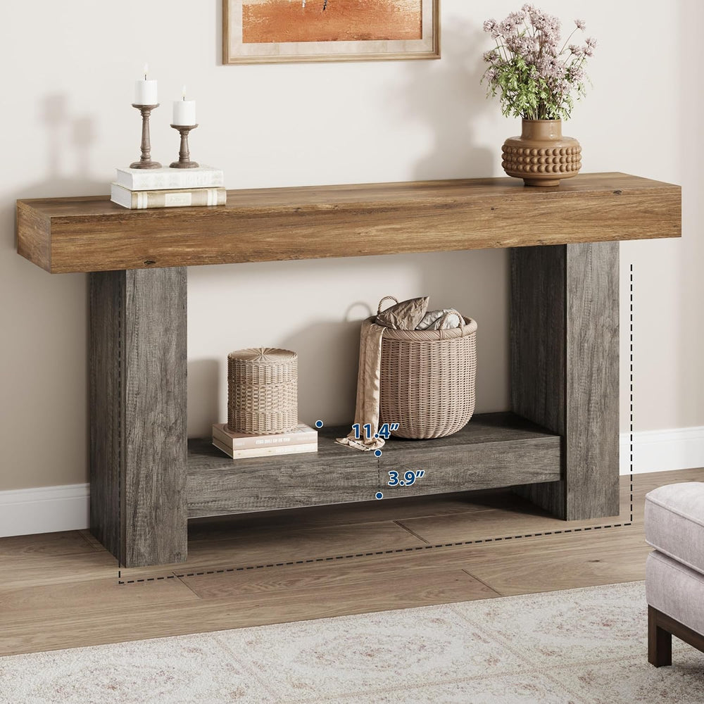 Garvee 63" Farmhouse 2-Tier Console Table for Entryway, Brown and Grey |...