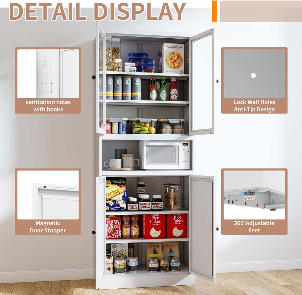 72" Kitchen Pantry Cabinets with Doors & Drawers, Freestanding Metal...
