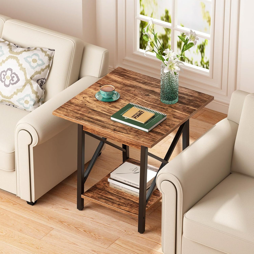 GreenForest Square End Table for Living Room, 20 Inch Large Side Table with X...