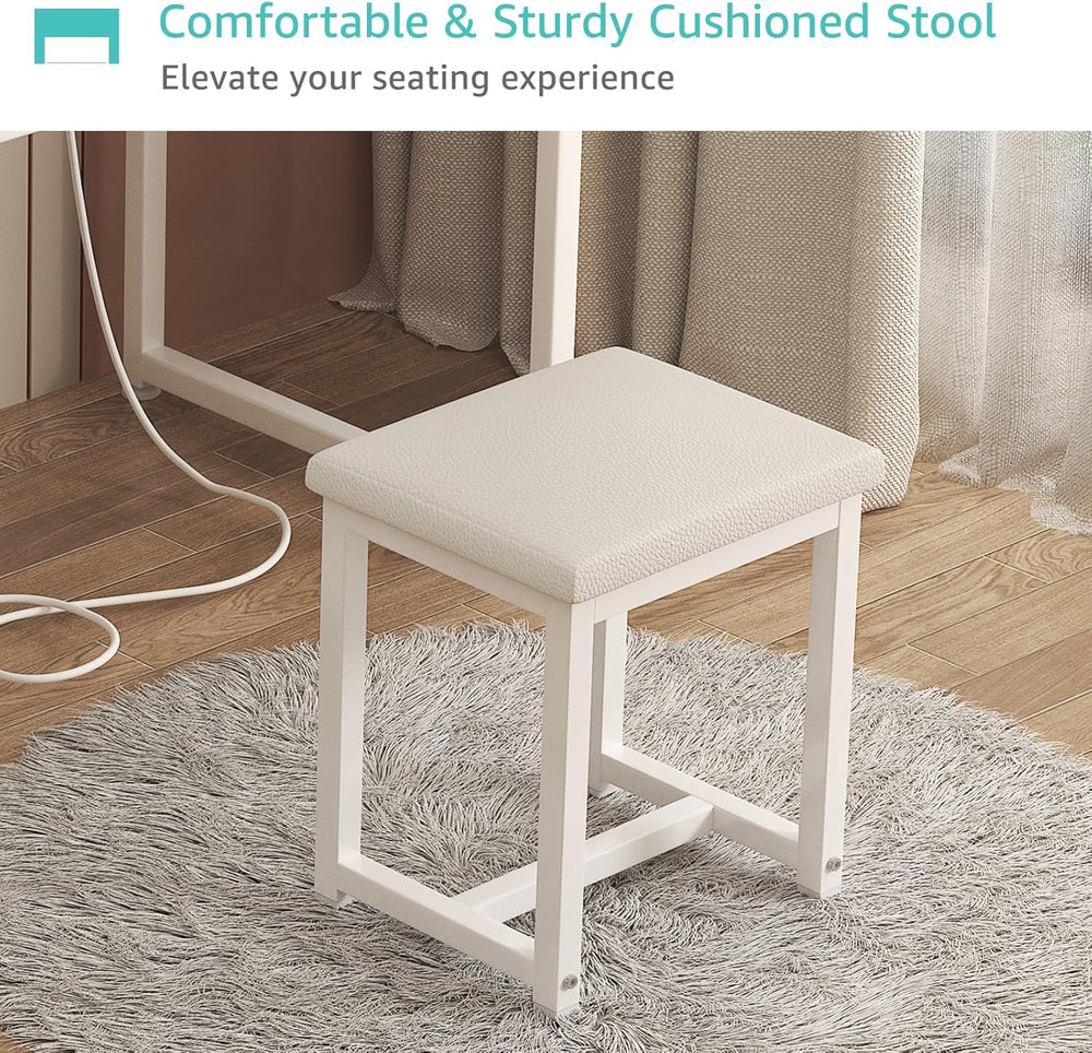 White Makeup Vanity Desk with Mirror and Lights, Vanity Set with Chair, Make ...