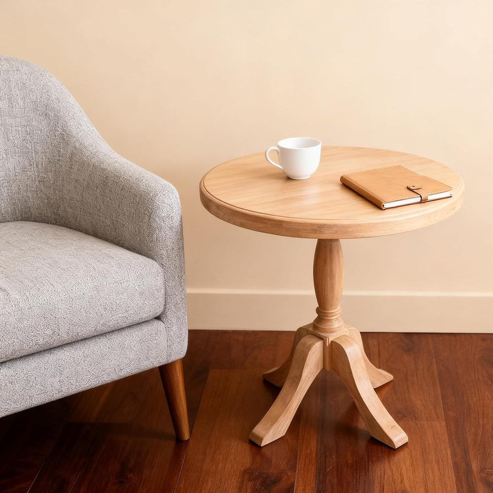 23.6'' Round Wooden End Table, Wooden Pedestal Side Coffee Tables, fo...
