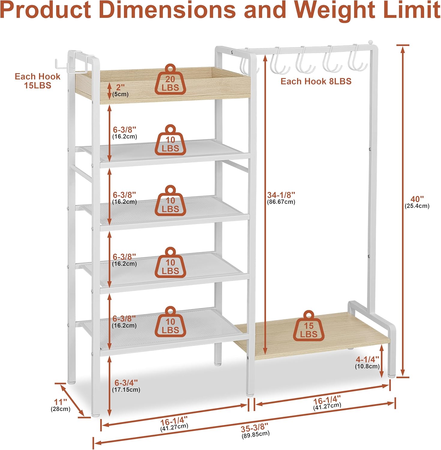 2-in-1 Shoe Rack for Closet with Purse Organizer, 5 Tier Shoes Shelf with Wooden Tray and Removable Shelves, Storage Organizer for Entryway, Garage, Hold Boots, Backpacks, White