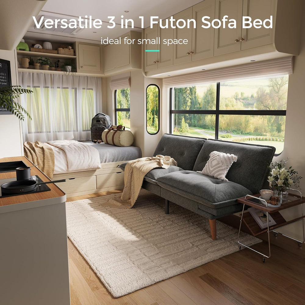LINSY HOME Futon Sofa Bed, 70" Chenille Futon Couch with Adjustable Back...