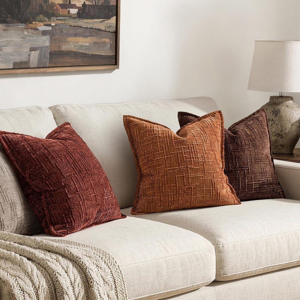 MIULEE Slubby Textured Decorative Fall Euro Throw Pillow Covers Rust 24x24