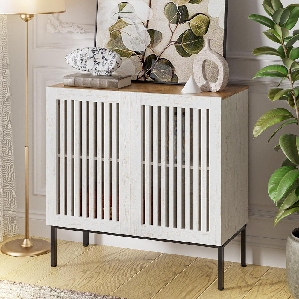 BVIUNTWO 31.5" Farmhouse Buffet Cabinet with Metal Base, Adjustable Shel...