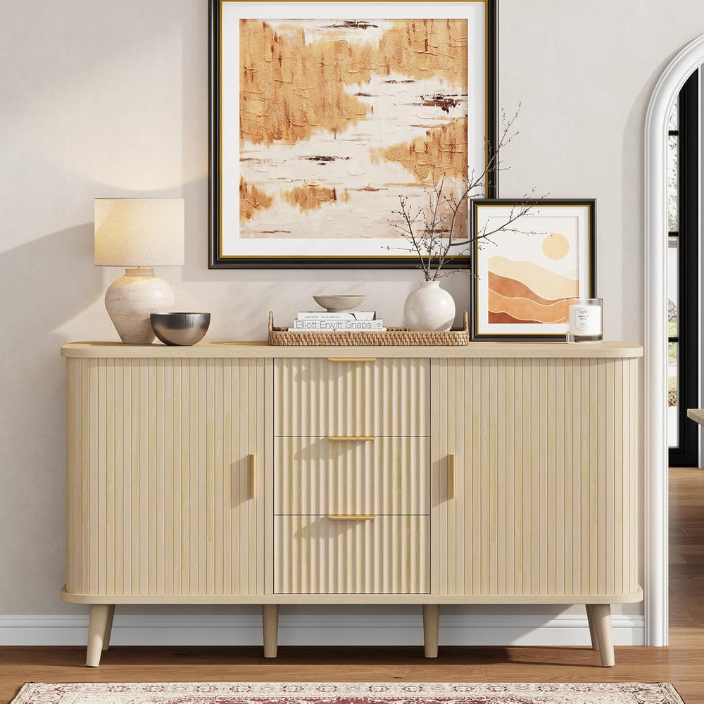 Lulive Natrual Buffet Cabinet, 55" Wide Sideboard Buffet Storage Cabinet...