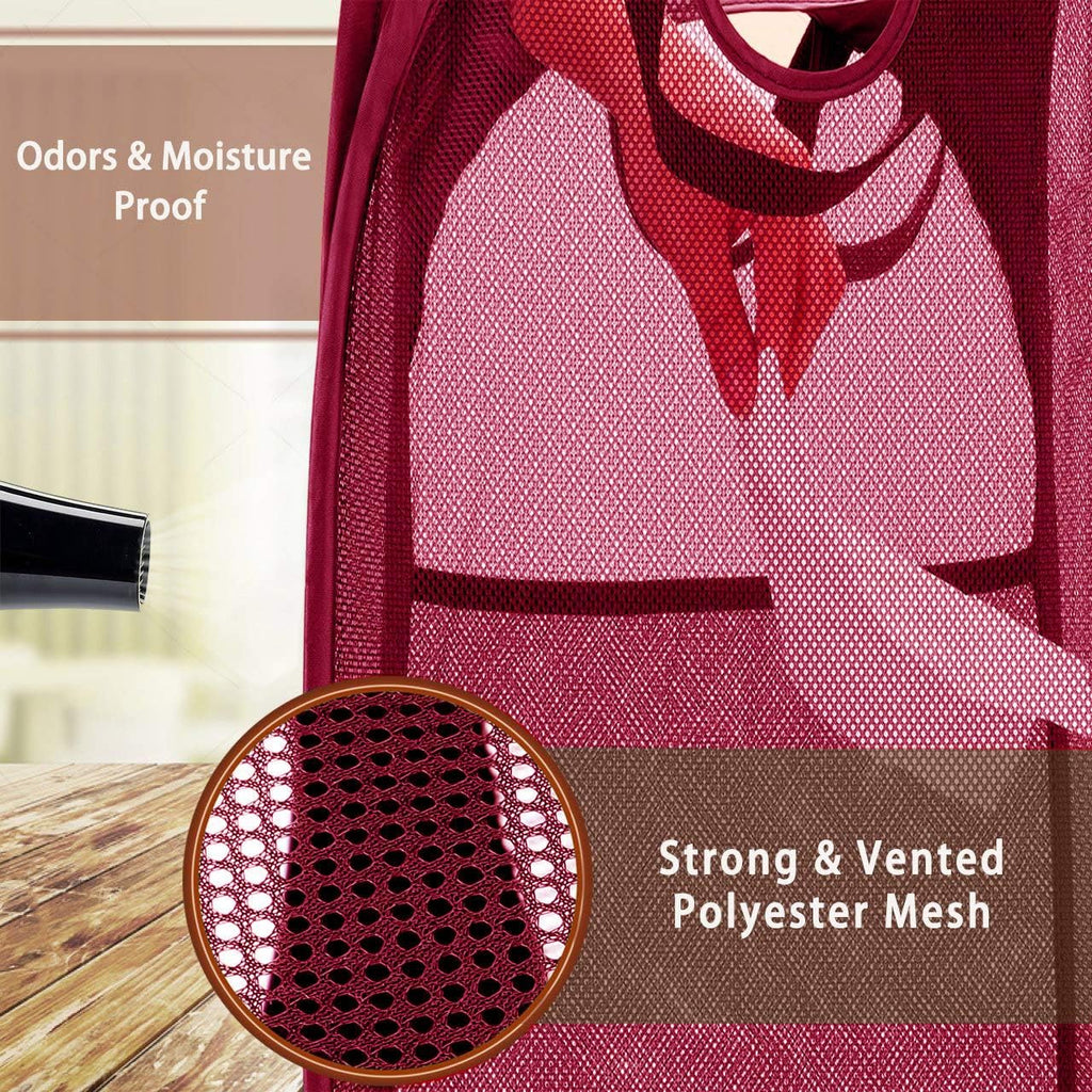 Strong Mesh Pop-up Laundry Hamper, Quality Laundry Basket with Durable Handles Solid Bottom High Carbon Steel Frame, Easy to Open and Fold Flat for Storage (Red)