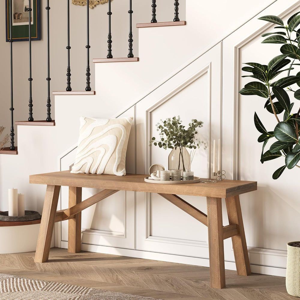 Wnutrees Sawmill Long Solid Wood Bench,43" Farmhouse Entryway Bench,Natu...