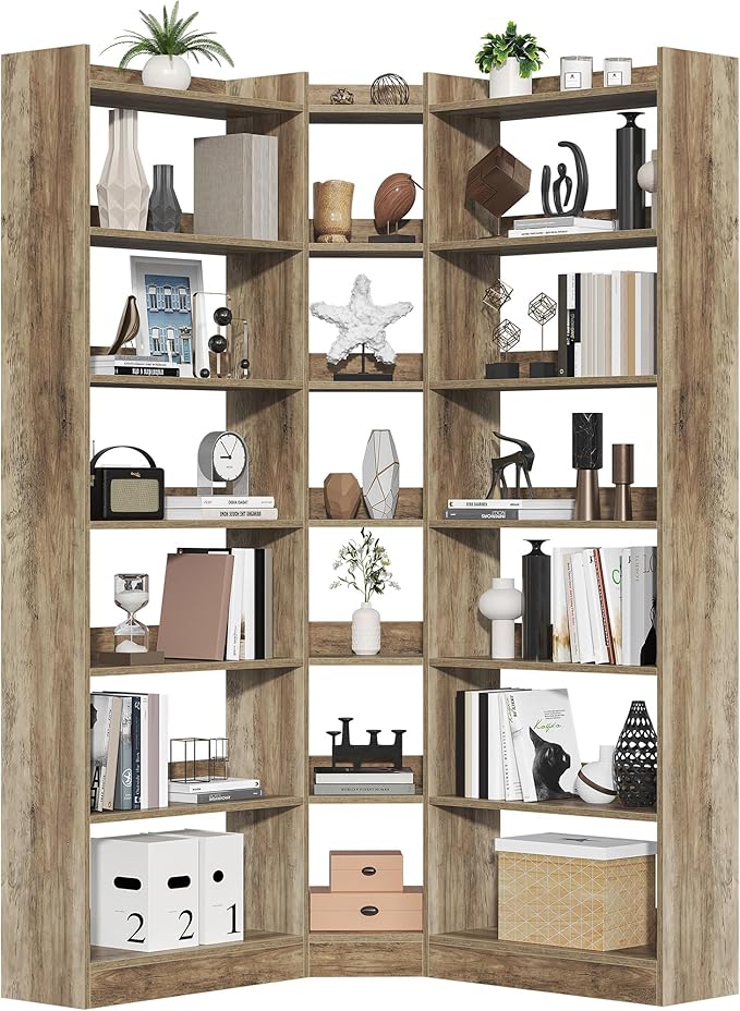 70.8" Tall Corner Bookshelf and Bookcases, 7 Tiers Morden Large Etagere ...