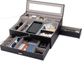 Mens Valet Box Organizer, Large Leather Valet Tray for Men, Mens Valet Tray Organizer with Charging Station, Mens Jewelry Box Organizer for EDC Valet Mens Accessories, Nightstand Bedside Dresser Top