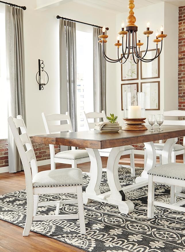 Signature Design by Ashley Valebeck Farmhouse Cushioned Dining Chair, 2 Count, Nailhead Trim, Fabric Upholstery, Solid Wood, 39" Seat Height, Whitewash