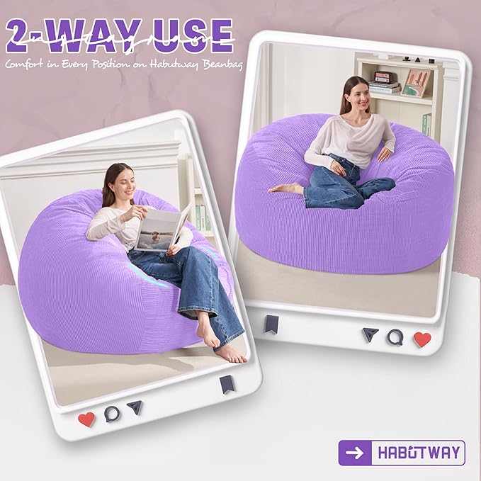 HABUTWAY 3FT Bean Bag Chair,Giant Bean Bag Chairs for Adults,Big Bean Bags wi...