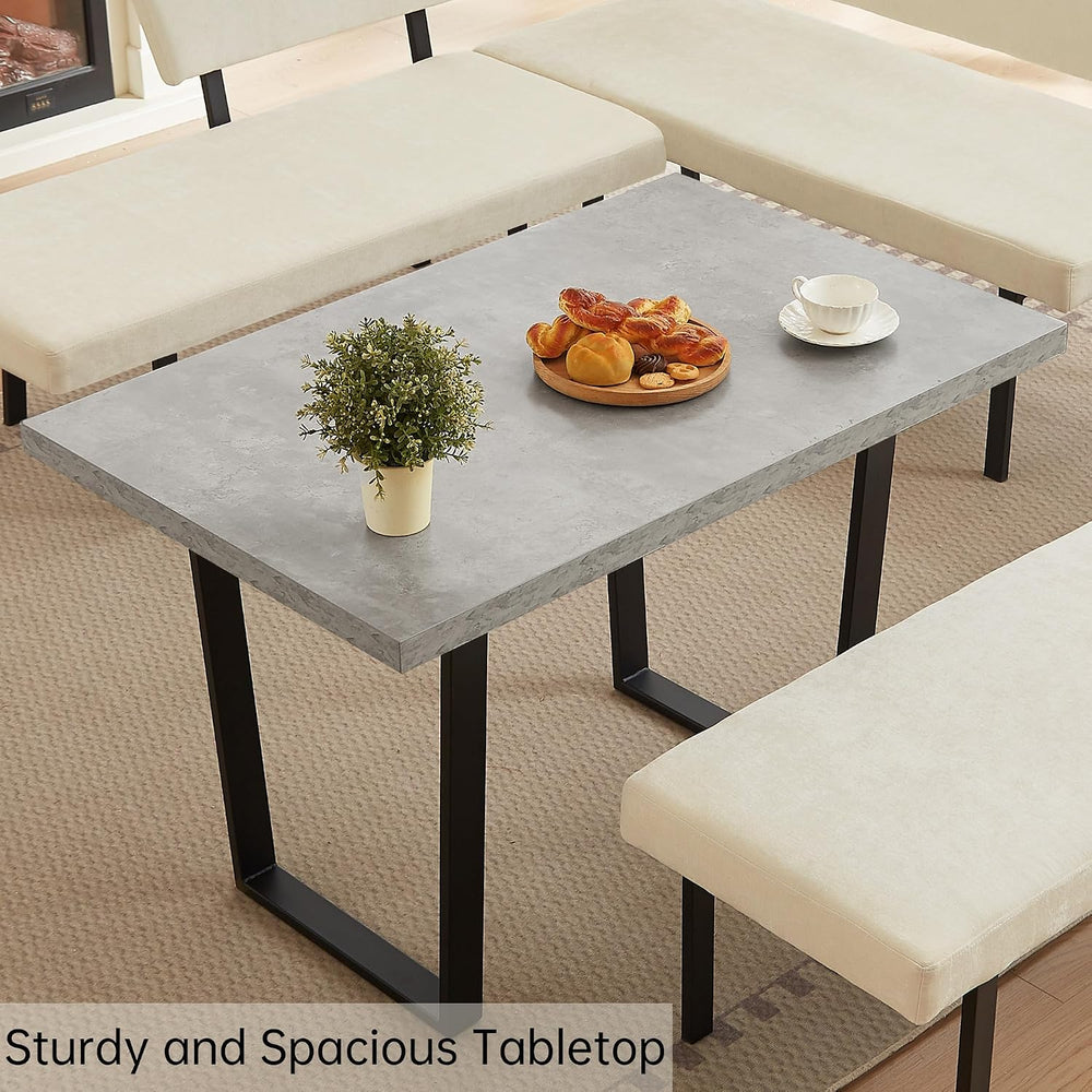 HIPIHOM 3-Piece Dining Table Set with Bench, Grey Table with Beige Bench | Th...