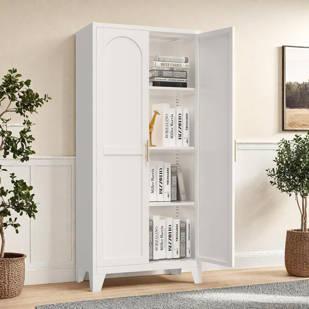Metal Pantry Cabinet, Kitchen Pantry Storage Cabinets with 2 Door and Adjusta...