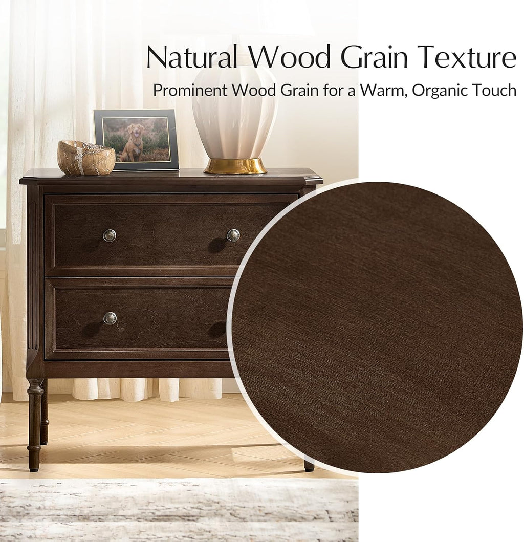 HULALA HOME Solid Wood End Table with Charging Station, Mid-Century Modern End Table with 2 Drawer, Adjustable Solid Wood Feet, Easy Assembly Set of 2, Walnut