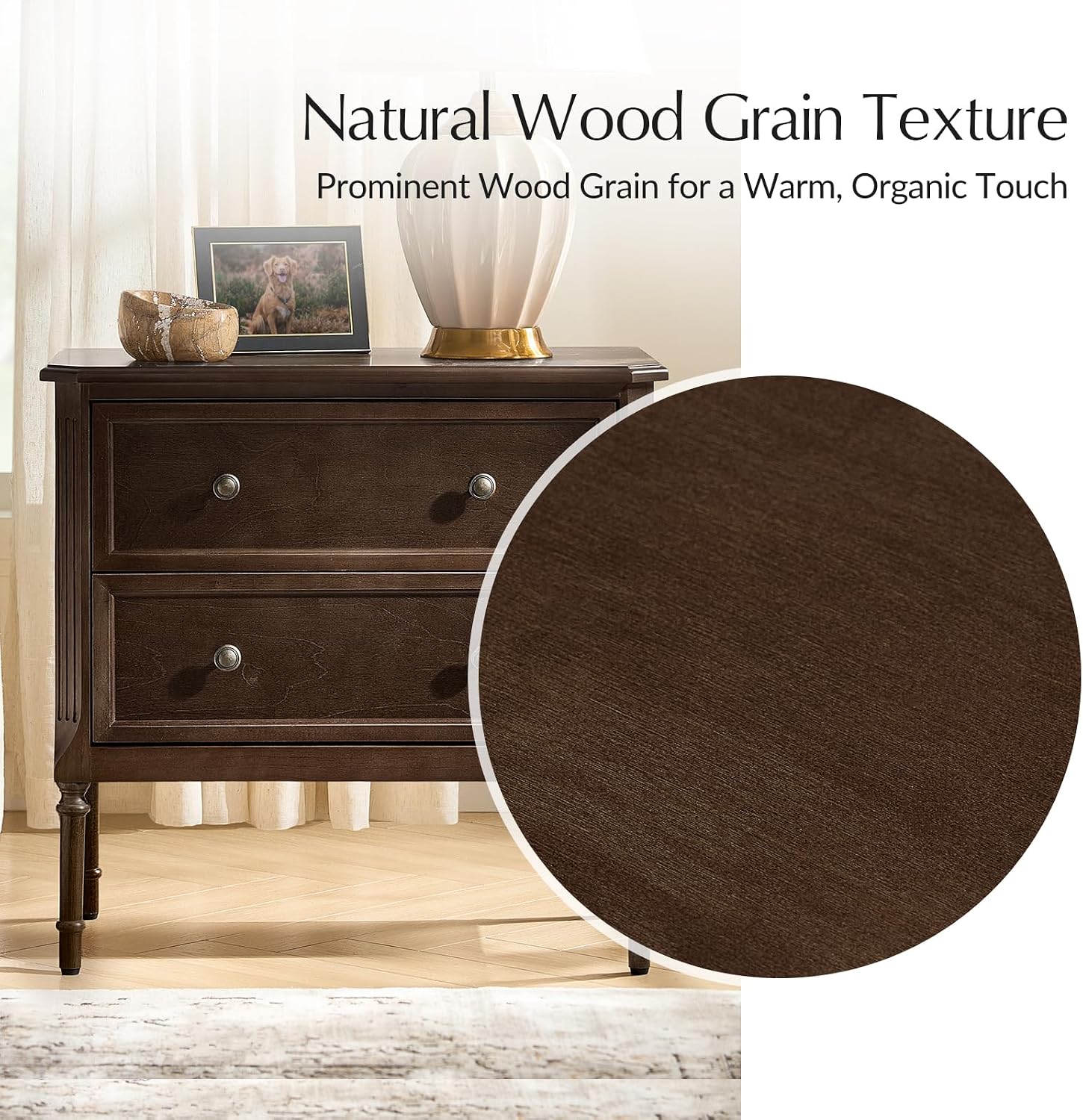 HULALA HOME Solid Wood End Table with Charging Station, Mid-Century Modern End Table with 2 Drawer, Adjustable Solid Wood Feet, Easy Assembly Set of 2, Walnut