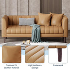 IDEALHOUSE 83" W Faux Leather Sofa Couch for Living Room, Modern 3 Seater Sofa Couch with Deep Seats, 2 Throw Pillows and Wood Legs, for Small Space, Bedroom, Apartment, Home Office, Brown