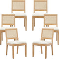 French Country Dining Chairs Set of 6, Cream Kitchen & Dining Room Chairs Set of 6, Ivory Rattan Dining Chairs, Cane Low Back, Wood Legs, Sillas De Comedor (Rattan, Beige, 6Pcs)