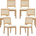 French Country Dining Chairs Set of 6, Cream Kitchen & Dining Room Chairs Set of 6, Ivory Rattan Dining Chairs, Cane Low Back, Wood Legs, Sillas De Comedor (Rattan, Beige, 6Pcs)