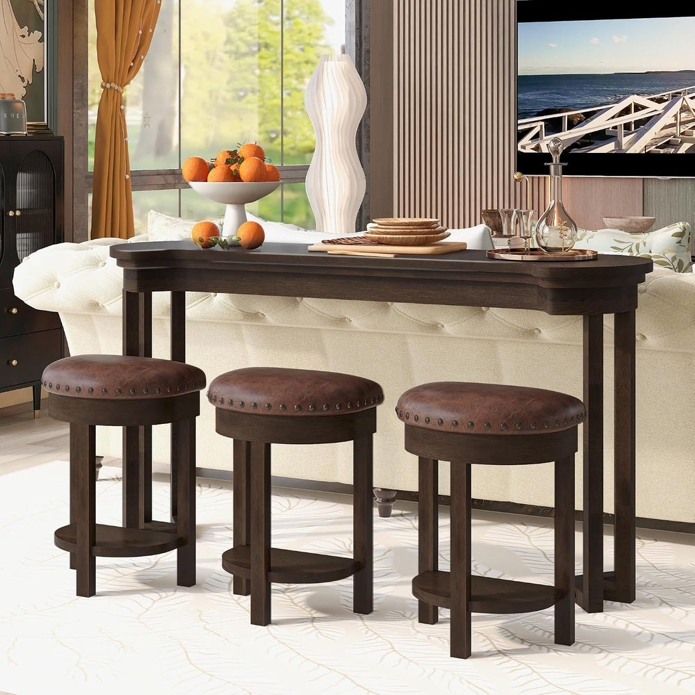 Merax 4 Piece Bar Table Set with 3 PU Upholstered Bar Stools, Solid Wood Coun...