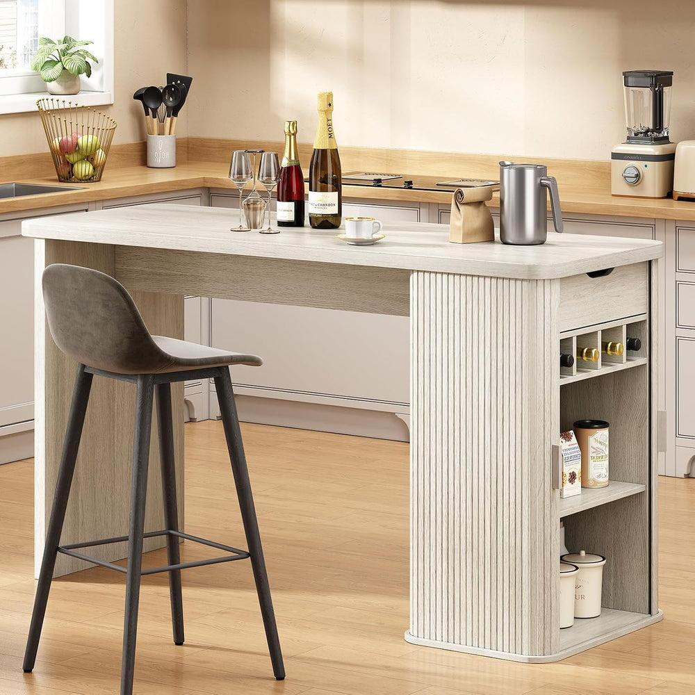 59 Inch Fluted Kitchen Island with Storage White