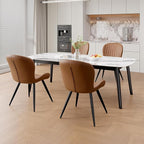 Nalupatio Dining Chairs Set of 4, Modern Dining Room Chairs Comfy Backrest Thick Upholstered Kitchen Chairs 19IN Height with Metal Legs Brown