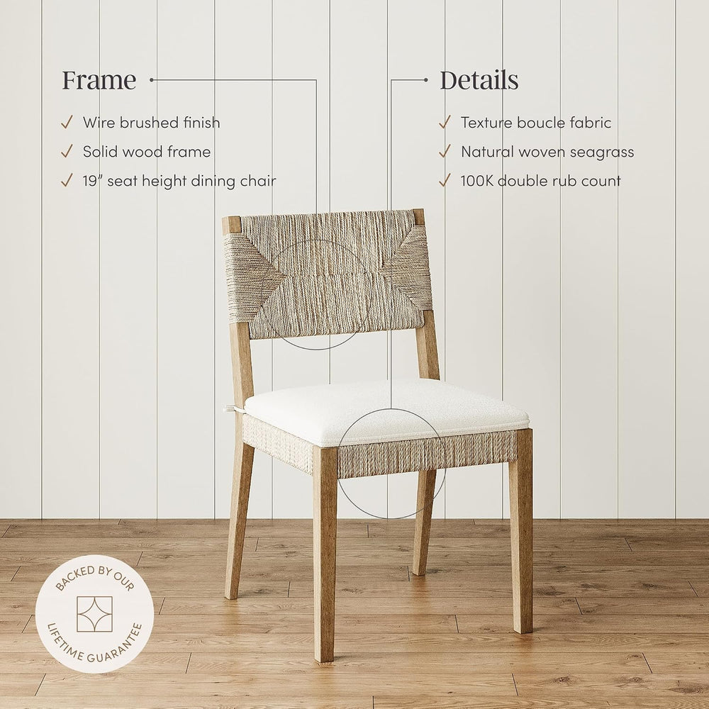 Nathan James Beacon Boho Dining Chair, Boucle Dining Chair with Seagrass Acce...