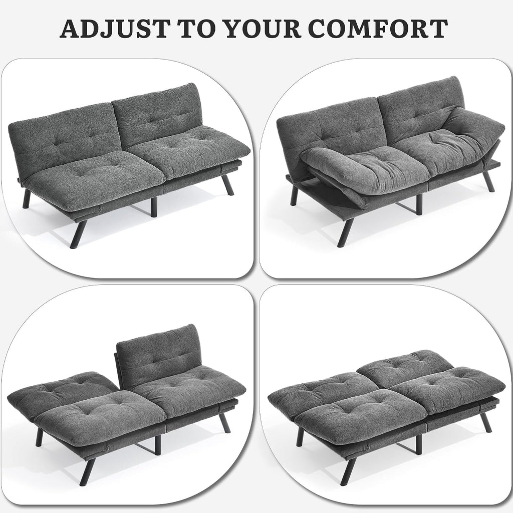 YITAHOME Convertible Futon Sofa Bed,70" Folding Futon Couch w/Led Lights | Modern Memory Foam Loveseat Sleeper Recliner w/ Adjustable Backrest& Armrests,for Living Room Home Office Aprtment,Grey