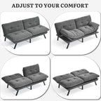 YITAHOME Convertible Futon Sofa Bed,70" Folding Futon Couch w/Led Lights | Modern Memory Foam Loveseat Sleeper Recliner w/ Adjustable Backrest& Armrests,for Living Room Home Office Aprtment,Grey