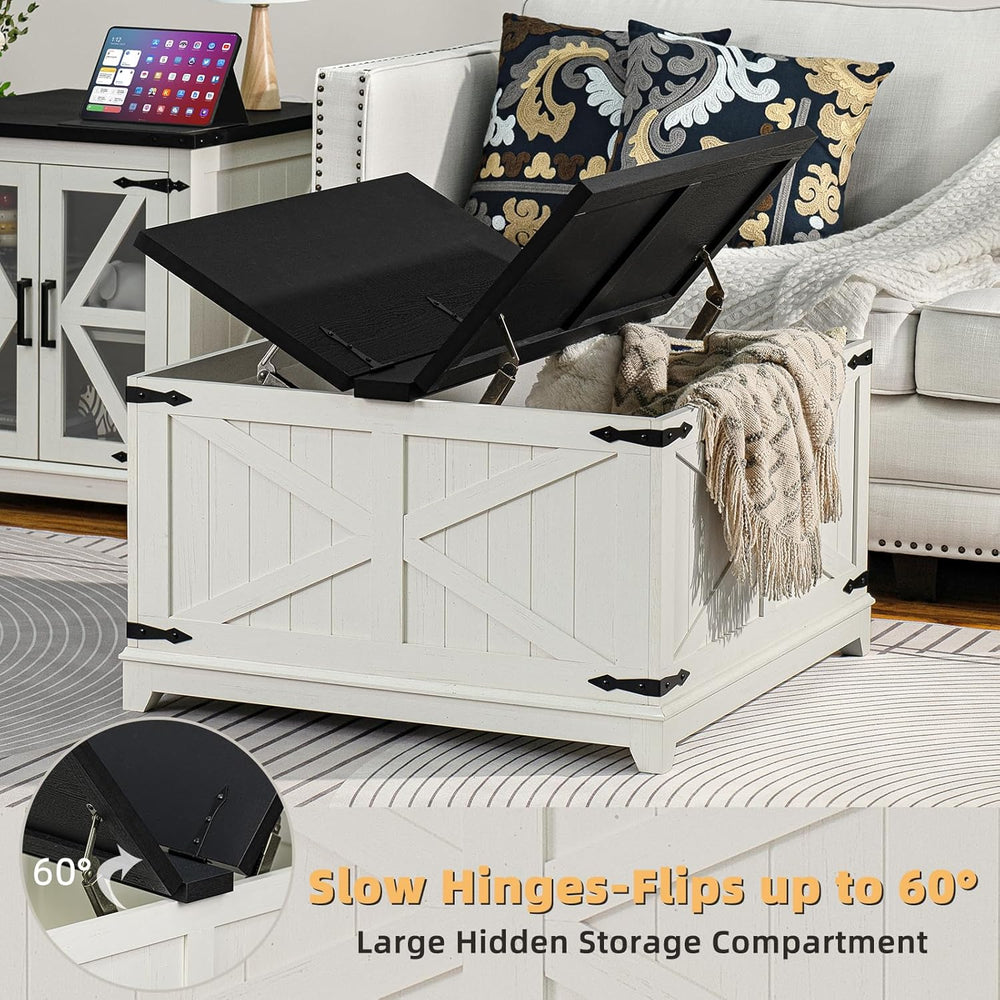 Joaxswe Farmhouse Coffee Table Set 3, End Table and Coffee Table | White 24&#...