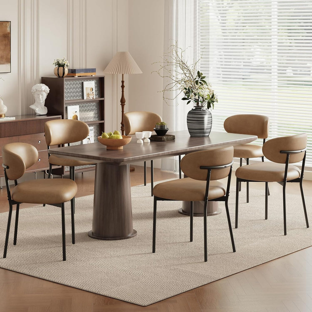 Upholstered Dining Chairs Set of 6, Modern Faux Leather Kitchen Chairs with C...