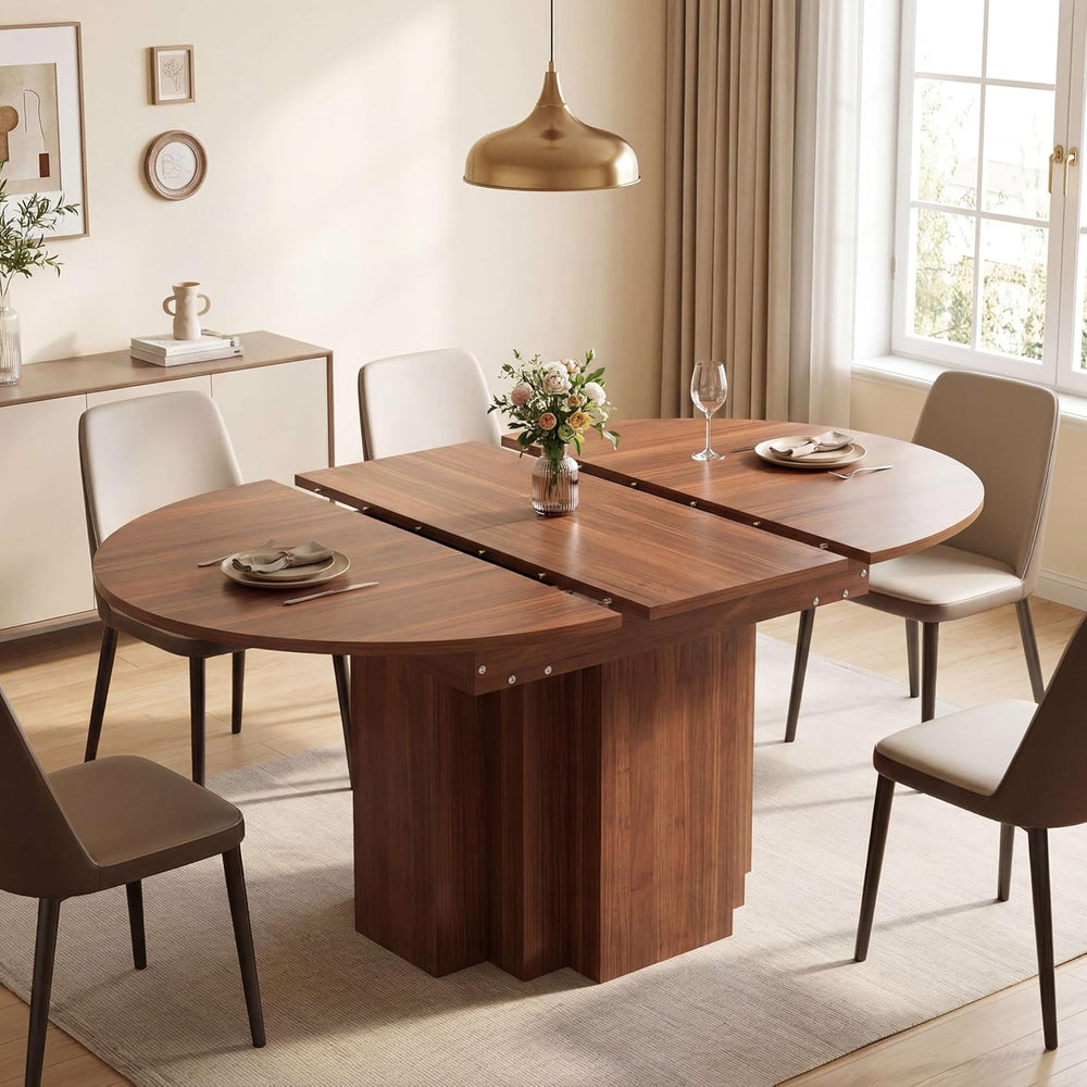 Extendable Round Dining Table, 45.3"-61" Space Saving Oval Kitchen ...