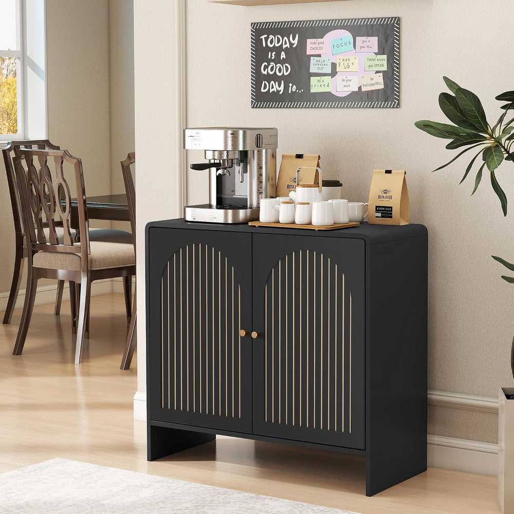 Black Sideboard Buffet Cabinet with Storage, Wood Arched Storage Cabinet with...