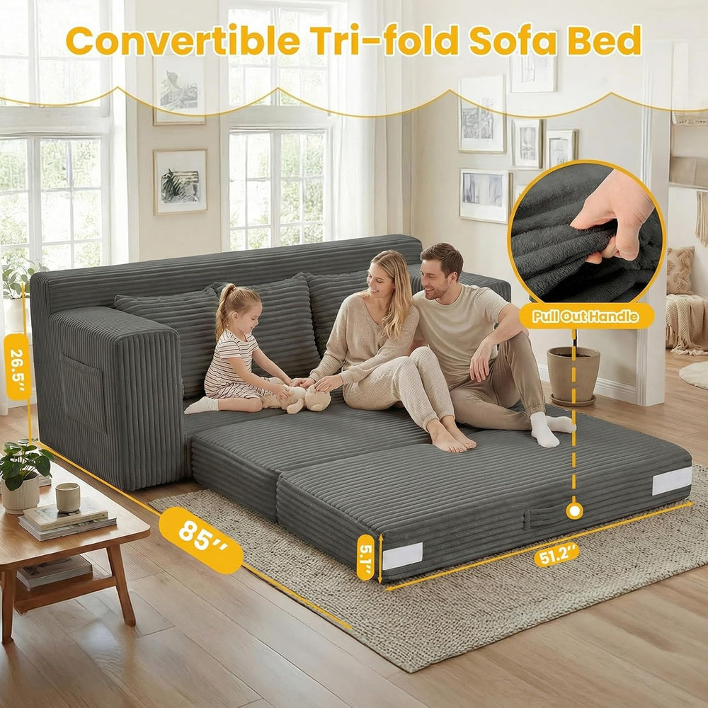 Couch,3 Seater Couch Bed – 3-in-1 Convertible Sleeper Sofa with Side Pockets ...