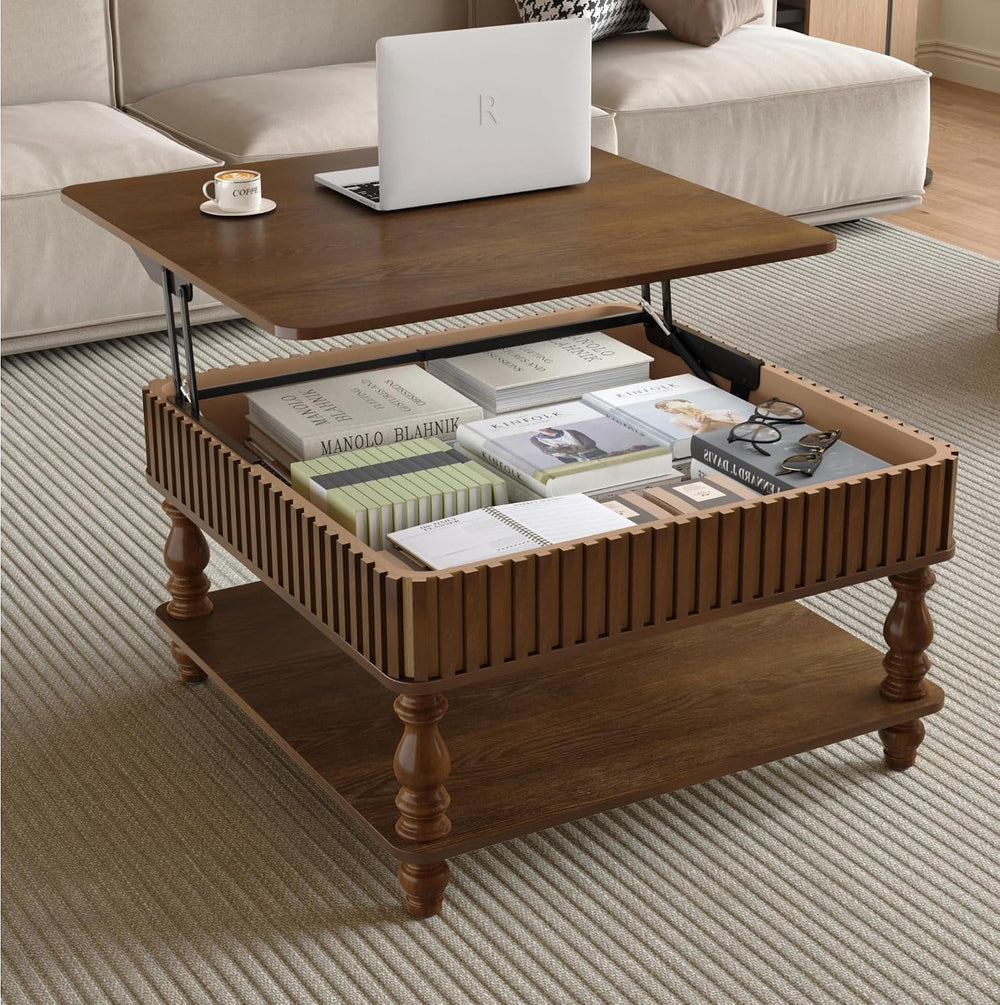 Lift Top Coffee Table Hydraulic Raising, 31.5 Inch Square with Hidden Storage...