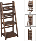 Yaheetech 4-Tier Foldable Shelf, Wood Ladder Shelf for Living Room Storage | Collapsible Wood Ladder Stand with Decorative Wall-Leaning Folding Shelves for Living Room, Bedroom, Balcony and Home Office.