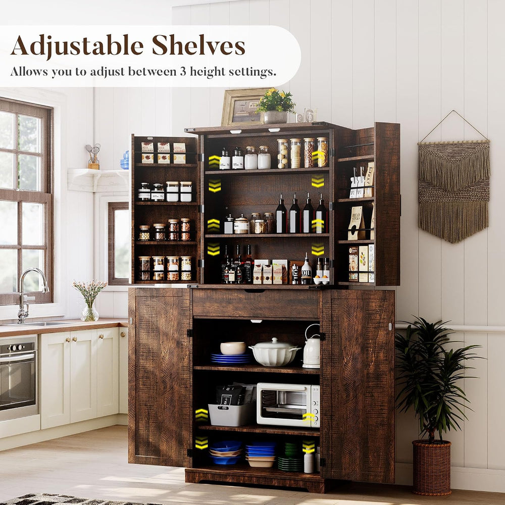 HOMPUS 71" Tall Kitchen Pantry Cabinet with Doors and Drawer, Farmhouse ...