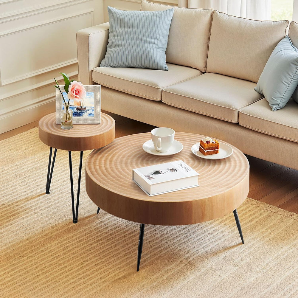 VEVOR 2 Pieces Round Coffee Tables Sets, 31.3 in Industrial Living Room Table...