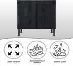 Sango Merk 2-Door Cabinet, Modern Black Storage Cabinet with Vertical Groove Doors, Adjustable Shelf, Cylindrical Wood Legs, Discreet Metal Finger Pulls, Stylish Furniture for Living or Dining Room