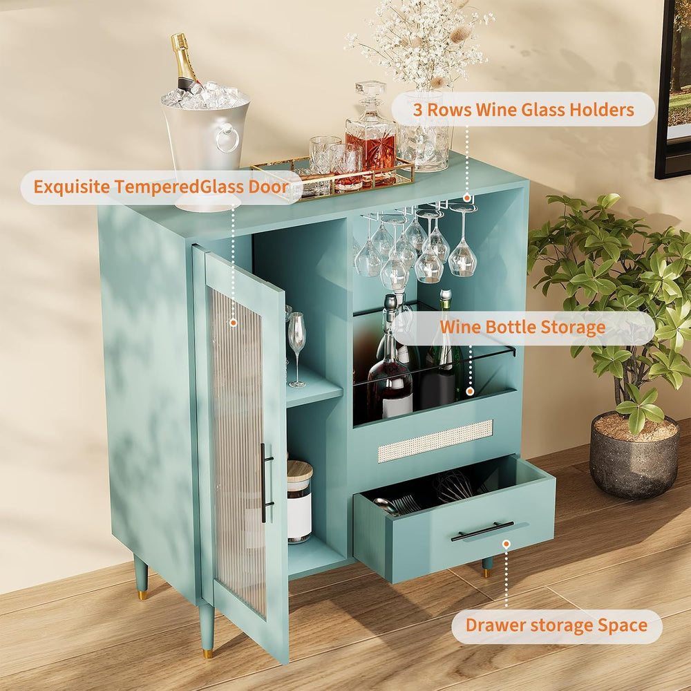 Modern Wine Bar Cabinet with Tempered Glass Door – Wine Rack, Drawers & A...