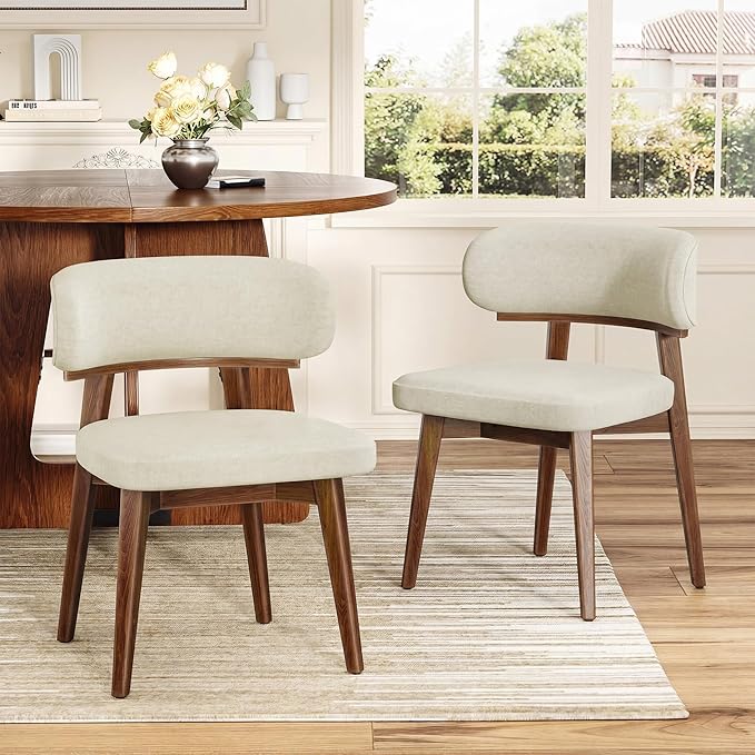 Dining Chairs Set of 2, Modern Upholstered Dining Chairs, Wooden Kitchen Chairs for Dining Room with Ergonomic Curved Backrest