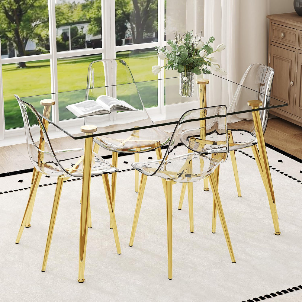 Ebullient Glass Dining Table Set for 4, 51" Clear Tempered Glass Tableto...