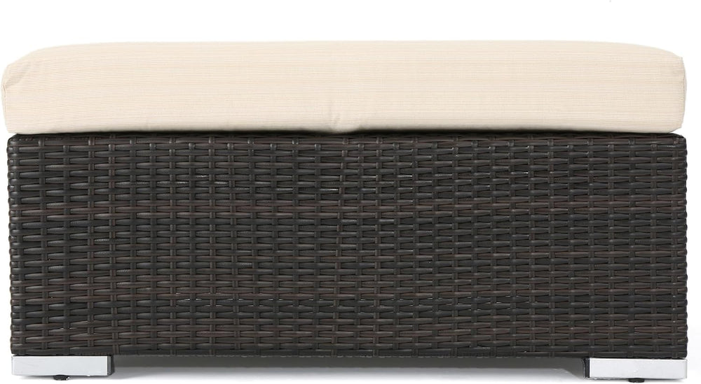 roomfitters Outdoor Wicker Ottoman with Cushion for Stylish Patio Furniture, ...