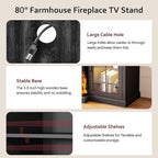 oneinmil 80'' Fireplace TV Stand with 3-Sided Glass, TV Cabinet for TVs up to 85", 80'' Modern Media Entertainment Center with Farmhouse Glass Door Storage Cabinets, Black