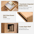 OKD 24" Modern Nightstand Set of 2 w/Drawer/Storage Shelf,Gold Rustic Brown | End Table, Wood Thick Design, Rustic Square Bedside Table w/ Charging Station