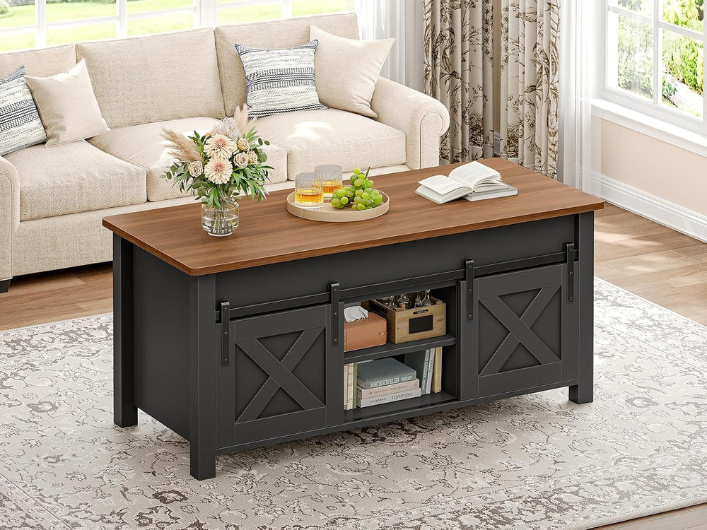 SEDETA Farmhouse Lift Top Coffee Table with Storage for Living Room