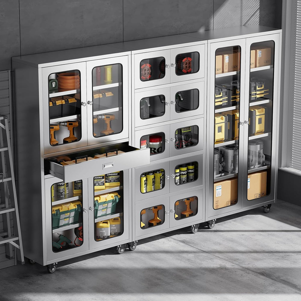68" Full-Assembled Stainless Steel Cabinet with 1 Drawer and Glass Doors...