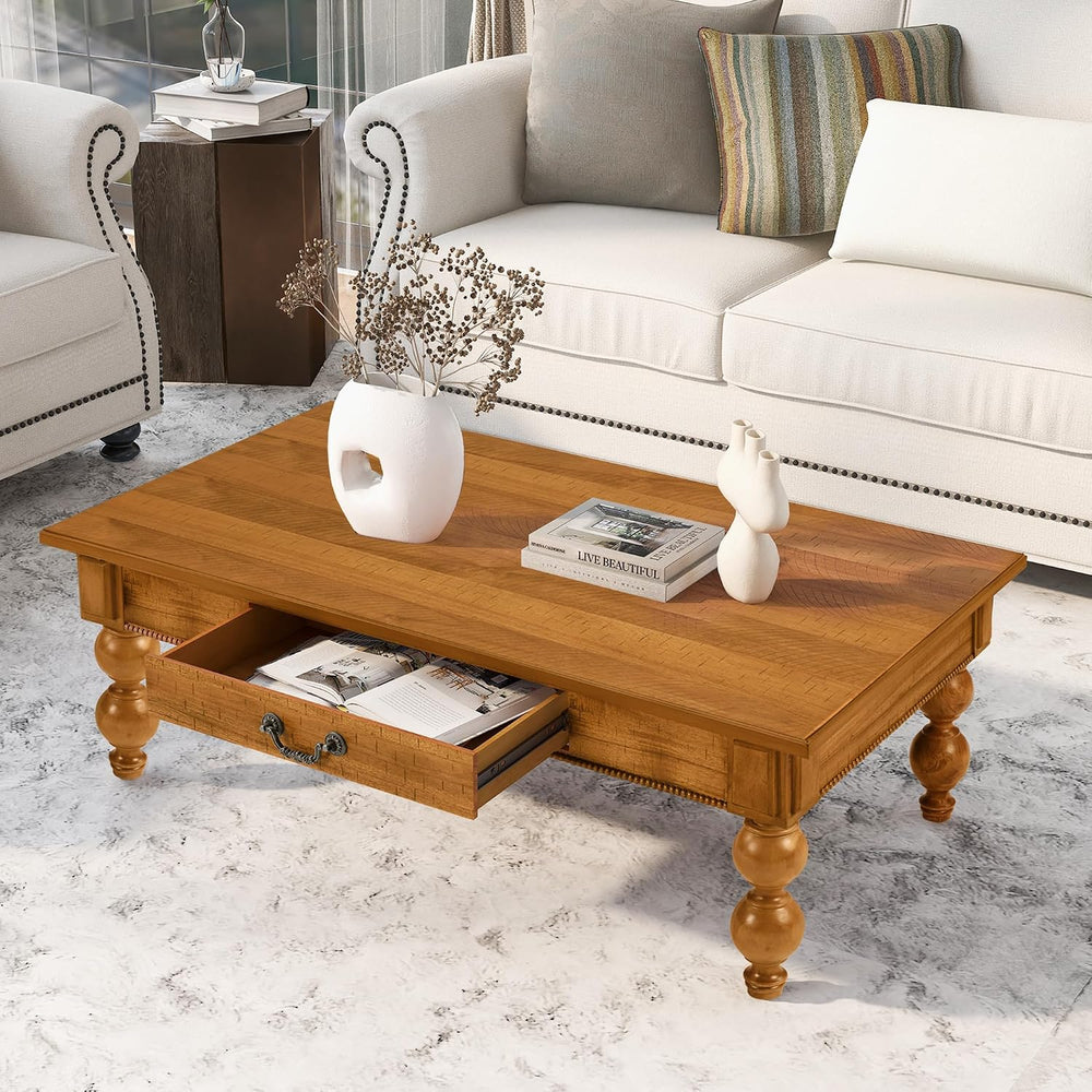 LKTART 3 Pieces Living Room Table Set, Wooden Vintage Coffee Table with 2 Nar...