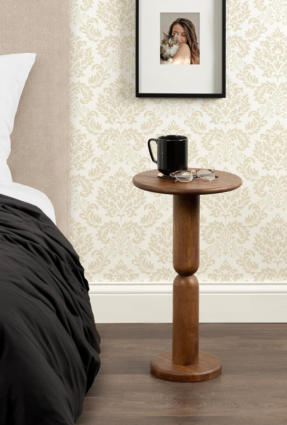 Kate and Laurel Macron Modern Mango Wood Round Side Table, 12 x 12 x 22, Waln...