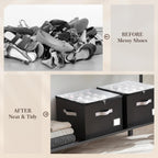 Criusia Shoe Organizer for Closet, Foldable Shoe Storage Organizer with Clear Cover and Sturdy Handles, Fit 12-16 Pairs, Closet Organizer for Shoes Sneakers Sandals Heels, 2 Pack, Black